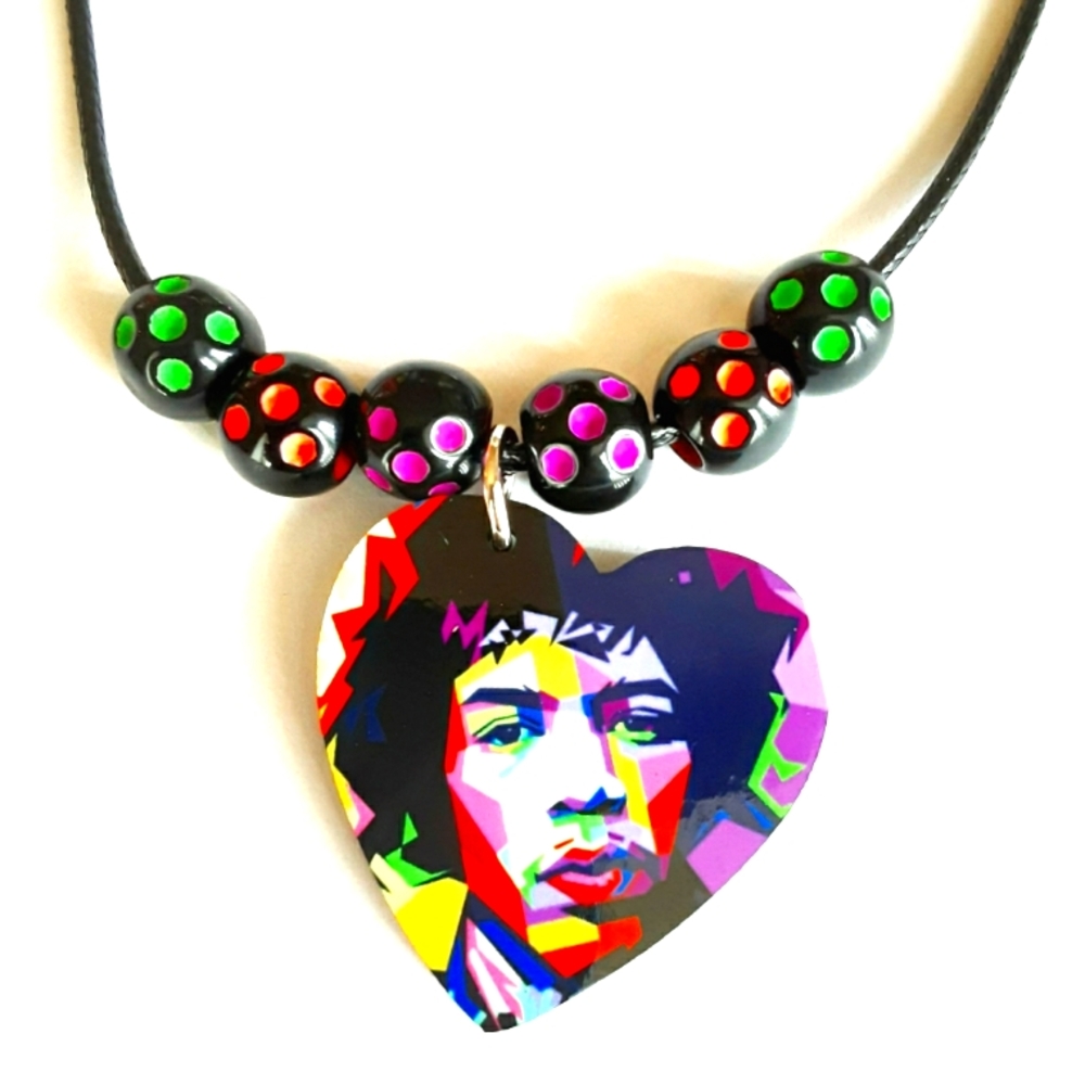 Jimi Hendrix Heart Shaped Beaded Pendant Necklace